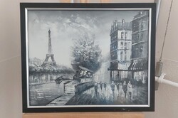 (K) Szép festmény Párizsból 54x46 cm kerettel