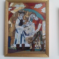 HORTOBÁGY-HÍDI ÁLLATVÁSÁR  -JÓZSA JÁNOS TŰZZOMÁNC KÉP