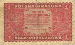1 marek marki márka 1919 Lengyelország I.széria apró számok