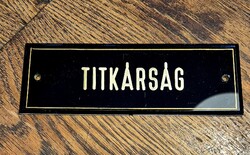 Retro üveg tábla ,,TITKÁRSÁG" felirattal