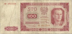 100 zloty zlotych 1948 Lengyelország kerettel 2.