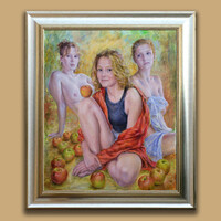 Kárpáti József: Erisz almája  - keretezve: 70x60cm - alkotás: 60x50cm - KJ23/757M