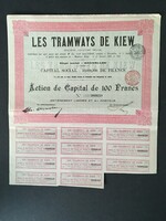 Belgium Les Tramways De Kiew(Kijev) S.A. Részvény 1905.