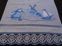 Holland szélmalmos kéztörlő, törölköző, rúdra való  100 x 38 cm.