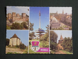 Képeslap,Miskolc,mozaik,Avasi templom,Tv torony,Diósgyőr vár,harangtorony látkép,részlet,1985-