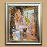 Kárpáti József: Elfeledett múzsák  - keretezve: 70x60cm - alkotás: 60x49cm - KJ23/761M