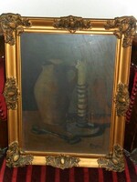 Csendélet olajfestmény keretben 30x40cm, Fliegl szignóval