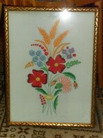 Hímzett virág csendélet keretben 30x40cm