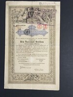 Osztrák Államadóssági Kötvény 1000 Gulden 1868.