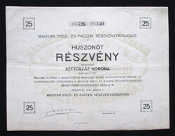 Magyar Erdő- és Faüzem Részvénytársaság részvény 25x200 korona 1918