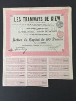 Belgium Les Tramways De Kiew(Kijev) S.A. Részvény 1905.