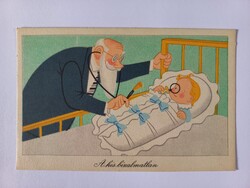 Régi rajzos 50 filléres  képeslap Réber László A kis bizalmatlan 1962