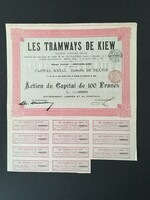 Belgium Les Tramways De Kiew(Kijev) S.A. Részvény 1905.