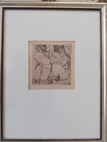 Borsos Miklós  jelzett rézkarca - Beszélgetők