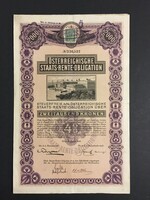 Osztrák Állami Nyugdíjkötvény 2000 Korona 1908.