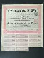 Belgium Les Tramways De Kiew(Kijev) S.A. Részvény 1905.