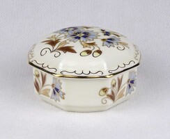 1U361 Vajszínű búzavirág mintás Zsolnay porcelán bonbonier eredeti dobozában