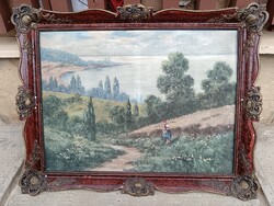 Balatoni tájkép festmény , blondel keretben