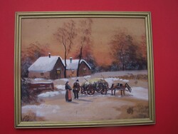 Bánfalvy Béla 1942 : Téli jelenet lovasszekérrel