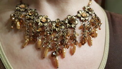 Pazar-szecis - divatékszer barna- arany- gyöngy( tenyésztett BAROKK)-rózsa  virág kombináció--