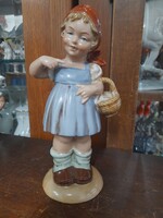 Alt Német,Germany Lippelsdorf,Bertram Wagner & Aple Kendős,Kosaras Kislány Porcelán Figura.19.5 cm.