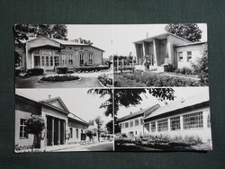 Képeslap,Nagykálló,mozaik,fürdő,bölcsőde,mozi,iskola látkép,részlet,1972-