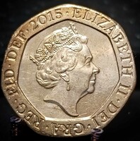 Egyesült Királyság 20 penny, 2015 A királynő portréja "JC" kezdőbetűkkel C03A2