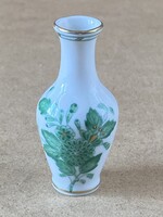 ZÖLD APPONYI VIRÁG MINTÁS VÁZA, FESTETT HERENDI PORCELÁN RETRO DÍSZTÁRGY 6.5 CM