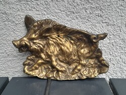 Gyönyörű vastag nehéz élethű vaddisznó bronz hamuzó