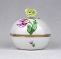 1U412 Kisméretű Kitty mintás rózsás Herendi porcelán bonbonier 7.5 cm