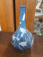 Ritka Herendi Fehér Harangvirágos, Kézi Festett Kék Porcelán Váza.13.5 cm.