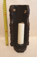 Antik, kézzel készült, fa gyertyatartó, a 19. század közepéről. (24cm)