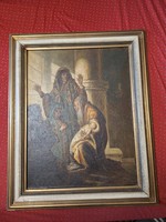 Kópia REMBRANDT után : HANNA ÉS SIMEON A TEMPLOMBAN-SIMEON PRÓFÉCIÁJA MÁRIÁNAK-88x73 cm fa keretben
