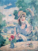 Gy. Riba János (1905-1973): Nő kalapban