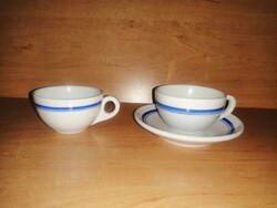 Antik Zsolnay porcelán kék szélű kávéscsésze, csésze 2 db, 1 db aljjal (22/K)
