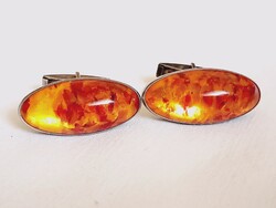Mandzsetta gomb 030 - ezüst 835 borostyán kövekkel Fischlandschmuck Company 1950- retro