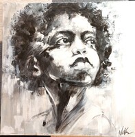 "FEKETE-FEHÉR"."festmény feszitett vásznon 50x 50 cm
