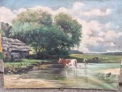 Zombory lajos , tehenek a vízparton