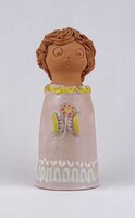 1U437 Antalfiné Szente Katalin kerámia figura kislány virággal 16.5 cm