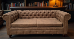 Chesterfield stílusú kanapé felújítva, új lélegzőbőr kárpittal, most ajándék puffal