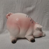 Porcelán rózsaszín- fehér malac persely 25 x 17 x 14 cm