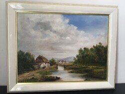Tiszavölgyi Ferenc olaj festmény patakparton