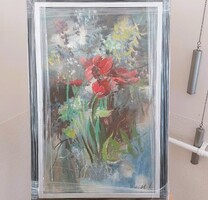 (K)  Vincze László szép csendélet festménye  48x71 cm kerettel