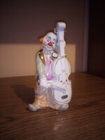 Porcelán csellós, zenész bohóc. 21,5 cm. Hibátlan
