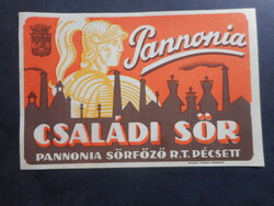 Régi sörös italcíme (Pannónia Sörgyár, Pécs) szép állapotban