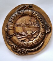 1960. Magyar Hajózási Részvénytársaság 'MHRT Hűségért - Munkáért' Bronz plakett (97mm) dobozában