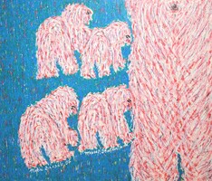 Meta Bacsák (1949-): Puli kutyák (olajkréta) Bobtail, Óangol juhászkutya, Komondor - németországi