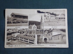 Képeslap,Komló,Stadion,Sportpálya,Áll. iskola,Borbála templom,Nemesi József festő kiadás,1935-