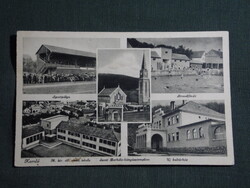 Képeslap,Komló,Stadion,Sportpálya,Áll. iskola,Borbála templom,Nemesi József festő kiadás,1935-
