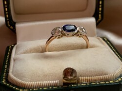 Antik arany gyűrű 0.40 ct gyémántokkal zafírral. Igazolással